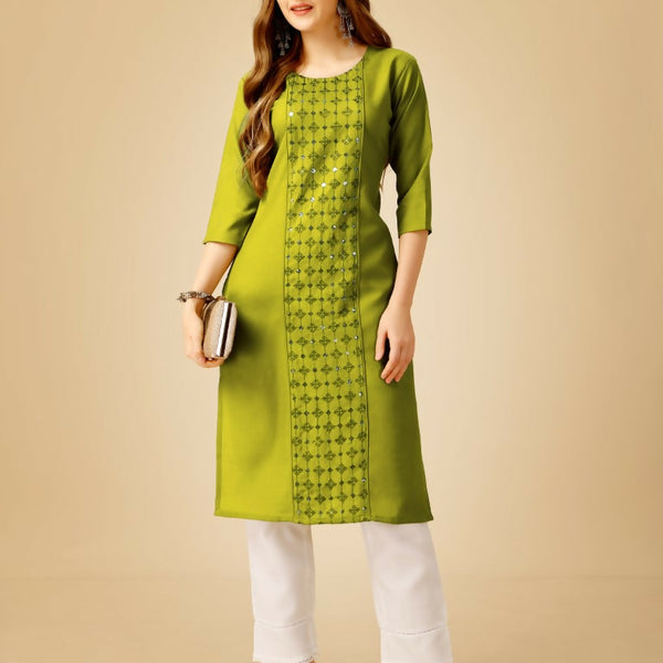 Jyoti Fashion Women's Green Cotton Blend Embroidered Kurta Pant Set - Distacart