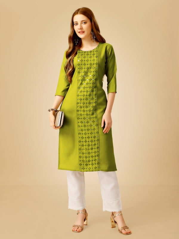 Jyoti Fashion Women's Green Cotton Blend Embroidered Kurta Pant Set - Distacart