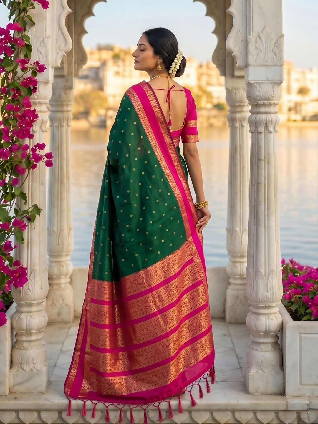 Shree Shyam Fashion Dark Green Silk Blend Saree - Dista