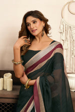Thumbnail for Joban Fashion  Black Solid Linen Ready To Wear Saree With Unstitched Blouse - Distacart