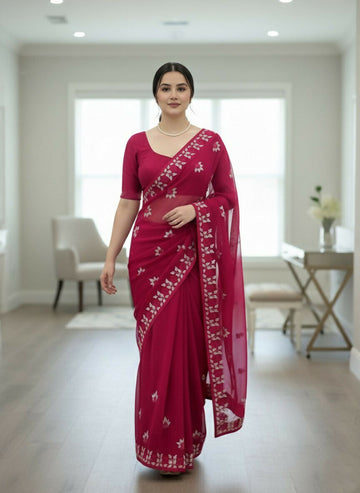 Teeya Creation Womens Latest Stylish Party Wear Soft Net Saree-Pink - Dista