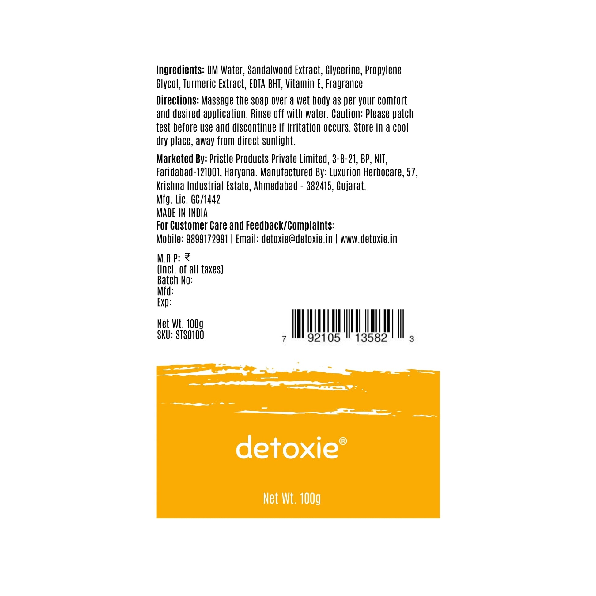 Detoxie Sandalwood Handmade Soap - Distacart