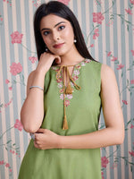 Thumbnail for Ode by House of Pataudi Embroidered Thread Work Straight Kurta with Palazzos - Distacart