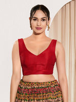 Thumbnail for Joban Fashion Red Mulberry Silk Padded Blouse With Round Neck Sleeveless - Distacart