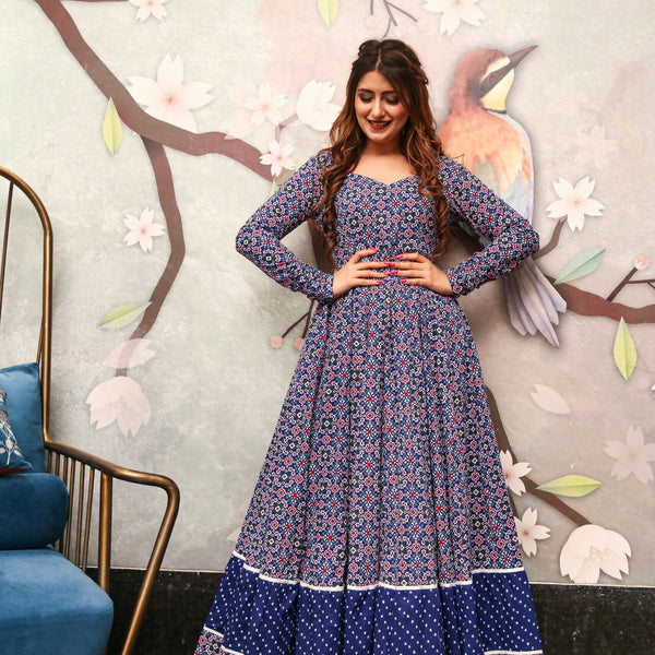 Aayaa Pure Ab Cotton Gown With Heavy Digital Print - Multi Color - Distacart