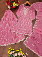 Thumbnail for Teeya Creation Baby Pink Color Faux Georgette Wedding Wear Trending Palazzo Set - Distacart