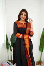 Thumbnail for Divine Drape Women's Cotton Printed Straight Kurta With Dupatta - Black