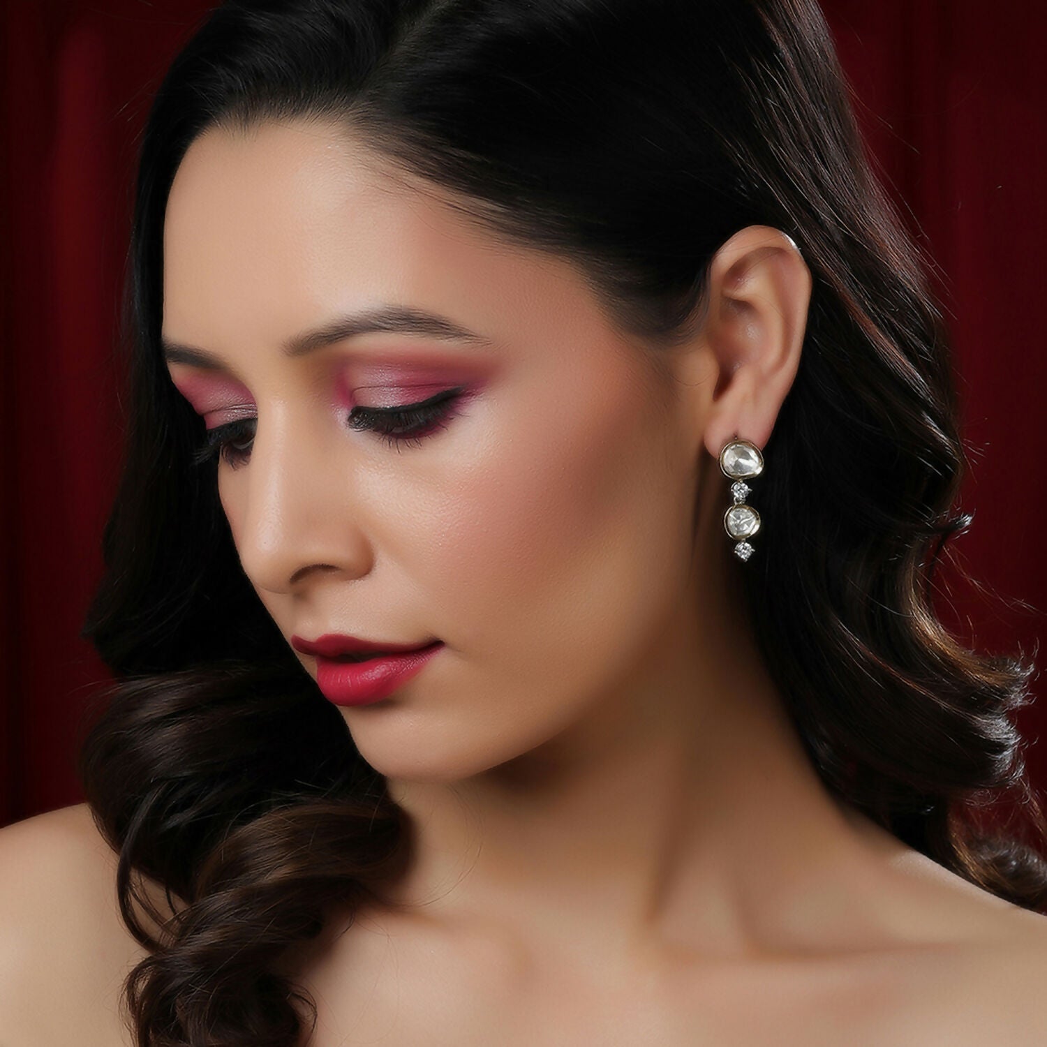 Kundan and Diamond Earrings (Silver) - Ruby Raang - Distacart