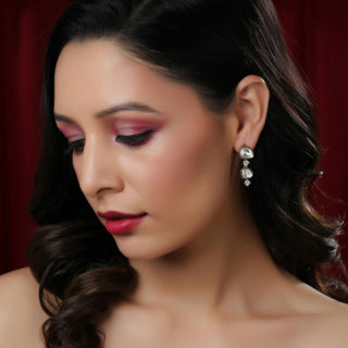 Kundan and Diamond Earrings (Silver) - Ruby Raang - Distacart