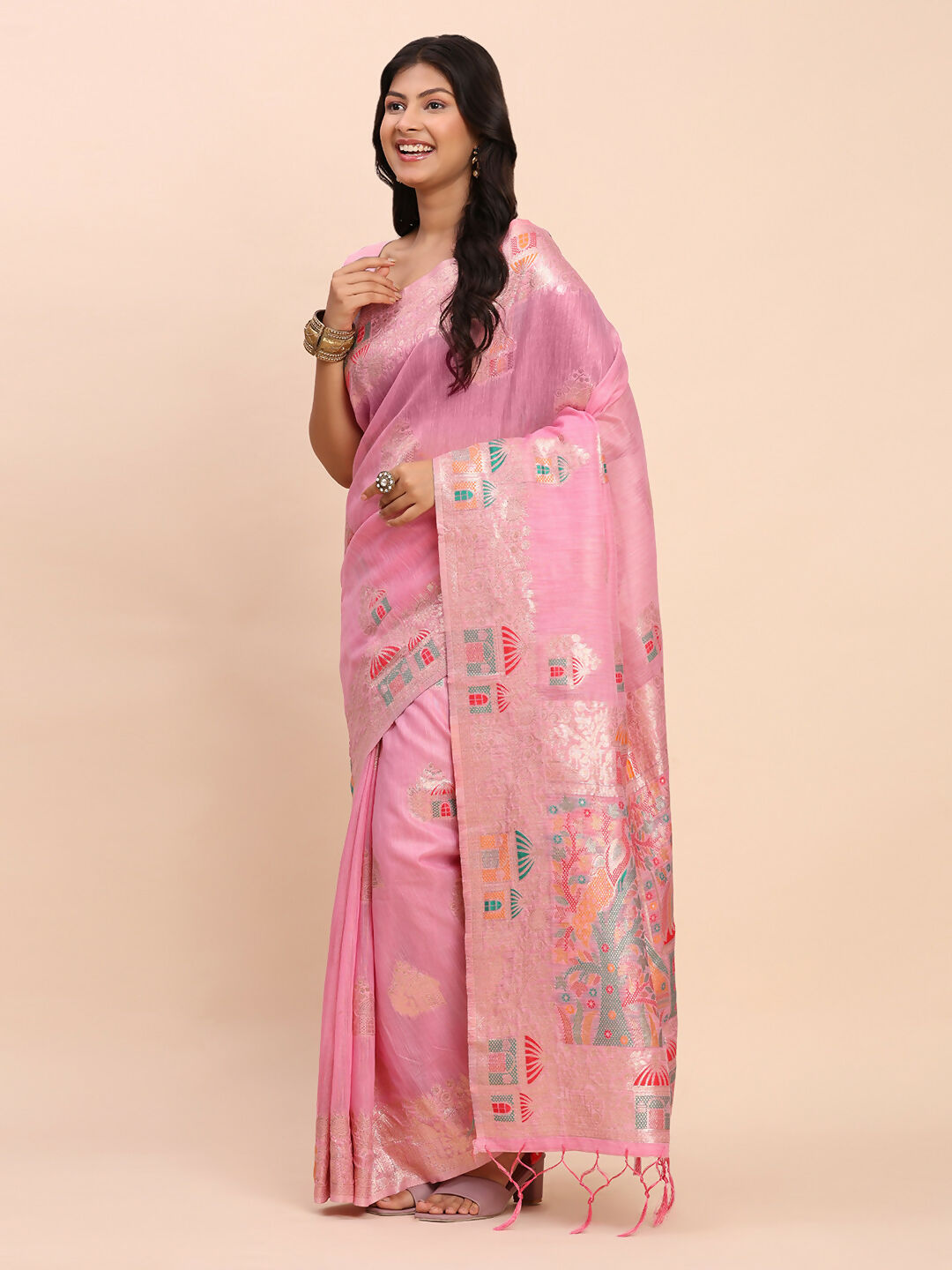 Astita Linen Cotton Pink Saree