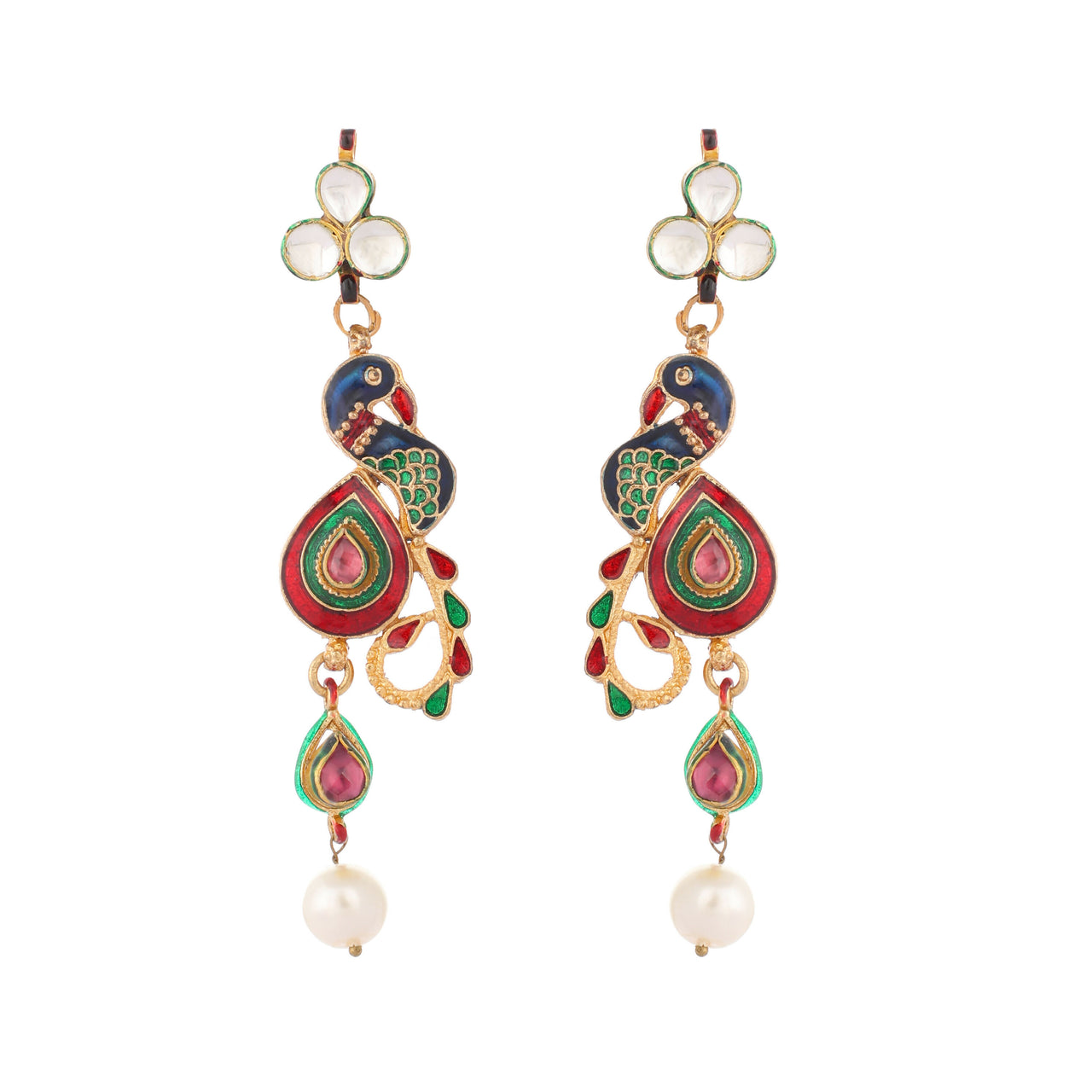 Nuyug 22K Gold Plated Pearl Drop Kundan Studded Ethnic Peacock Shaped Drop Earrings - Distacart