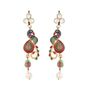 Nuyug 22K Gold Plated Pearl Drop Kundan Studded Ethnic Peacock Shaped Drop Earrings - Distacart