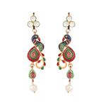 Thumbnail for Nuyug 22K Gold Plated Pearl Drop Kundan Studded Ethnic Peacock Shaped Drop Earrings