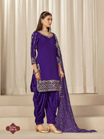 Thumbnail for Anaita Purple Roman Silk Stitched Suit with Embroidery & Real Mirror Work - Distacart