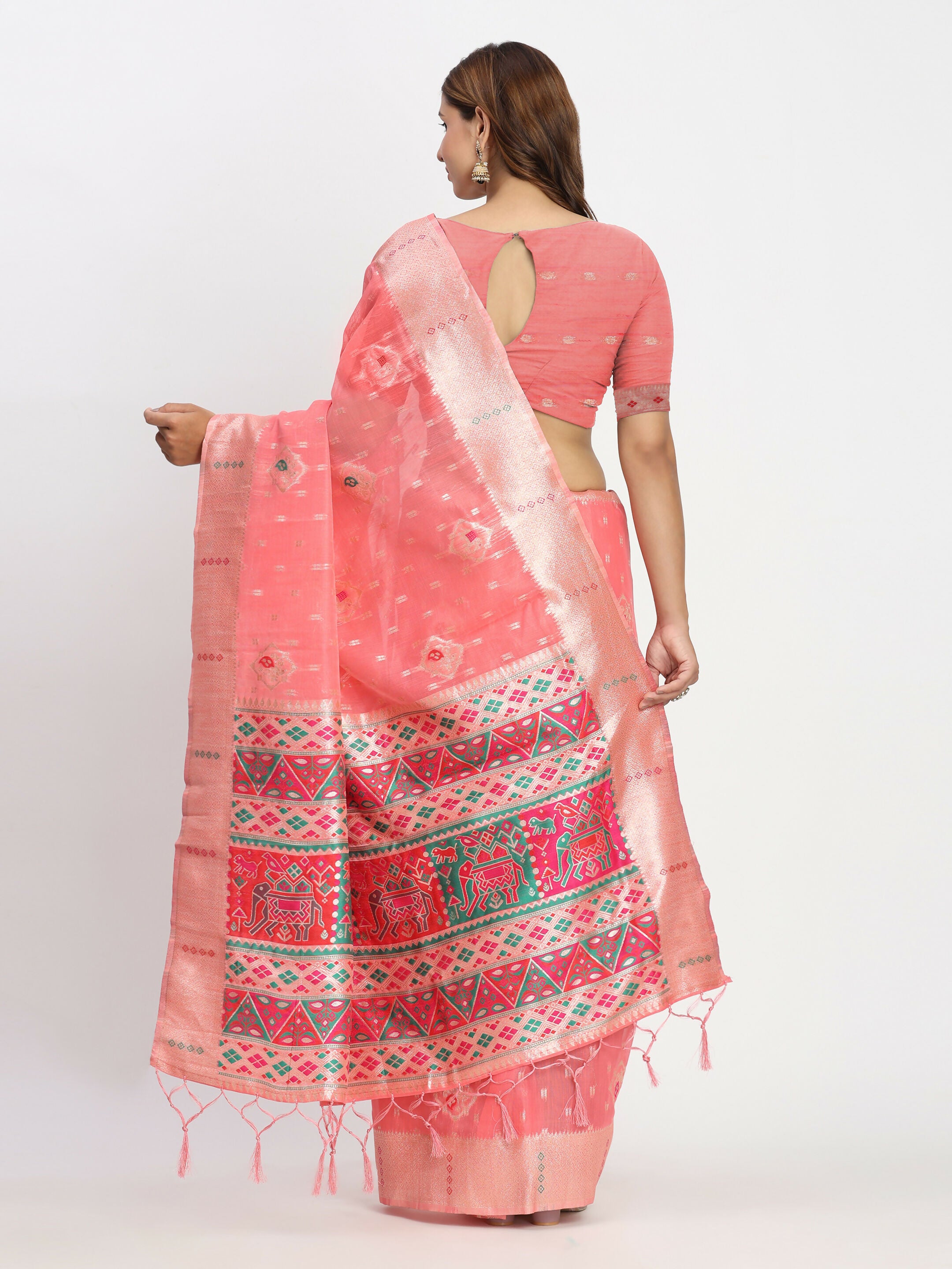 Astita Linen Cotton Peach Saree