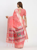 Thumbnail for Astita Linen Cotton Peach Saree