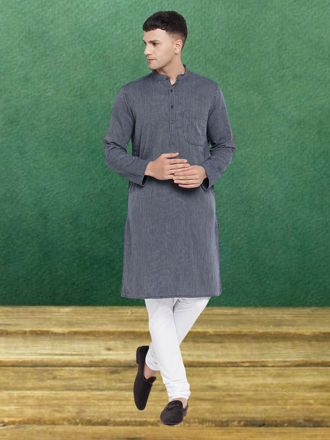 Even Apparels Men's Pure Cotton Grey Striped Kurta - Distacart