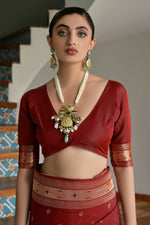Thumbnail for Vishnu Weaves Women's Maroon Paithani Silk Zari Woven Saree with Blouse