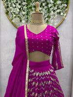 Thumbnail for Jyoti Fashion Women's Wine Faux Georgette Sequins with Thread Embroidered Designer Lehenga Choli Set - Distacart
