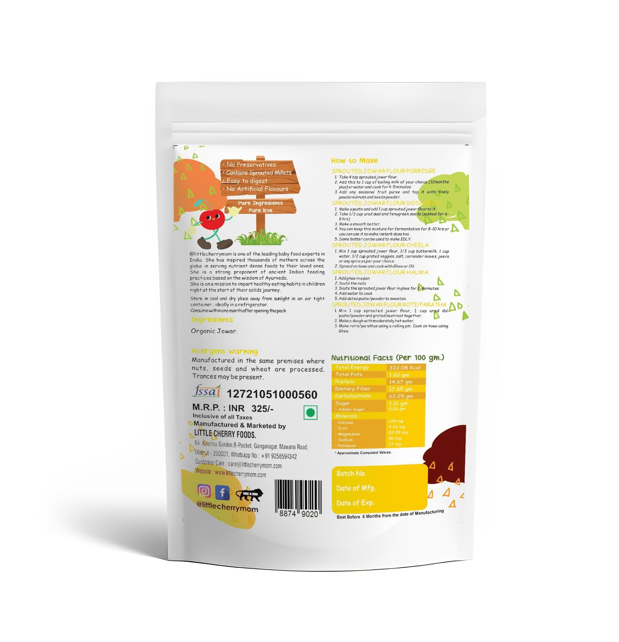 Littlecherrymom Sprouted Jowar Flour - Distacart