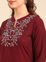 Thumbnail for Anouk Notched Neck Thread Work Pure Cotton Straight Kurta