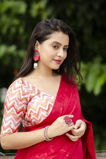 Thumbnail for Red Silk Blend Ethnic Motifs Saree with Unstitched Blouse - Hiral Fashion - Distacart