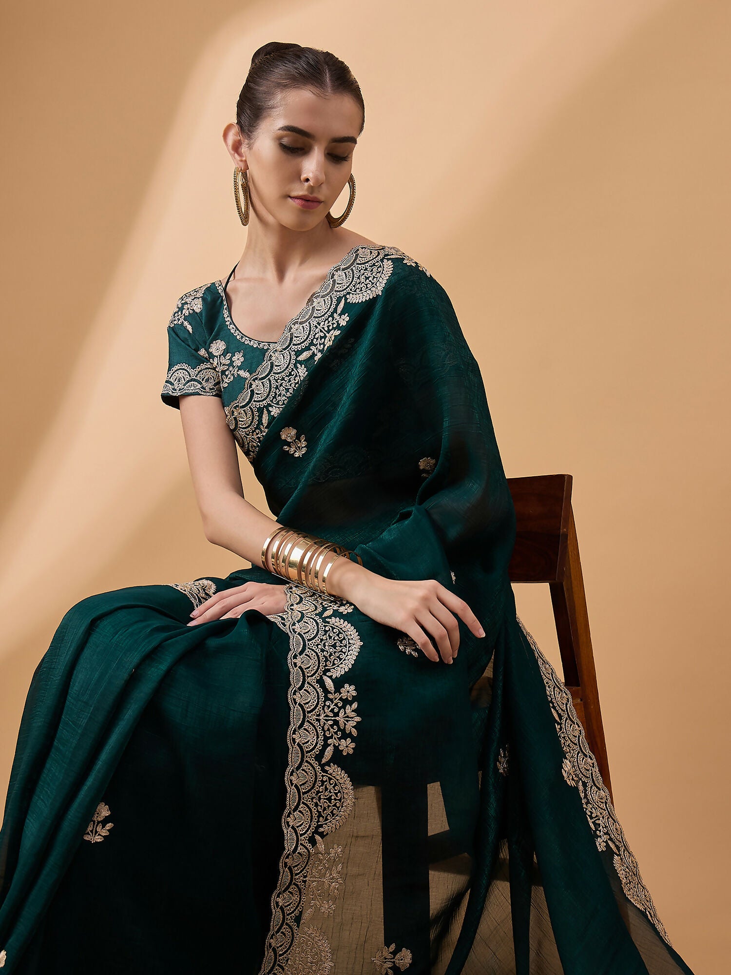 Teal Silk Embroidered Saree with Unstitched Blouse Piece - Satya - Distacart
