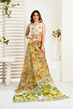 Thumbnail for Vastranavya Yellow Digital Printed Linen Ready To Wear Designer Saree with Unstitched Blouse - Distacart