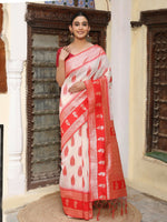 Thumbnail for Astita White & Red Linen Cotton Saree