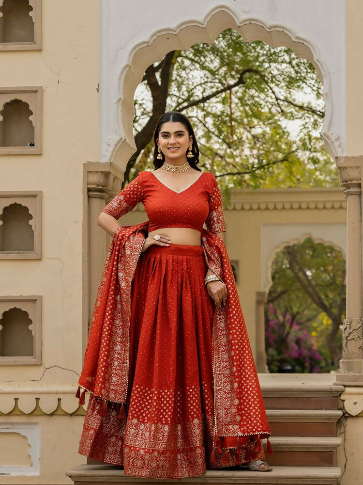 Lehenga Mart Orange Designer Wedding Wear Lehenga Choli - Dista