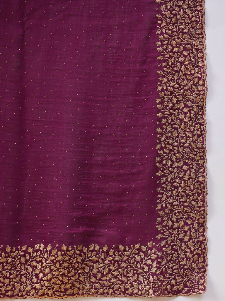 Purple Silk Blend Embroidered Saree with Unstitched Blouse - Vairagi - Distacart