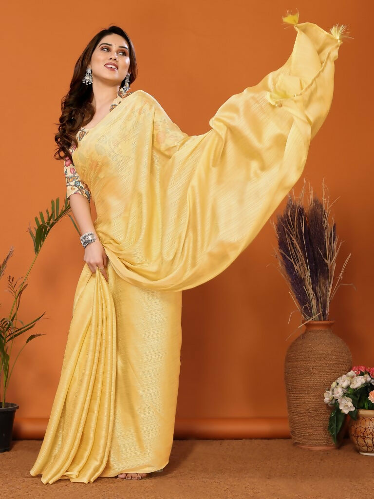 Partywear Designer Yellow Polyester Zari Fancy Saree - Starwalk - Distacart