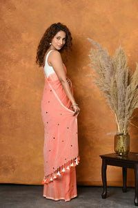 Thumbnail for Very Much Indian Pure Mul Cotton Handloom Saree - Peach - Distacart