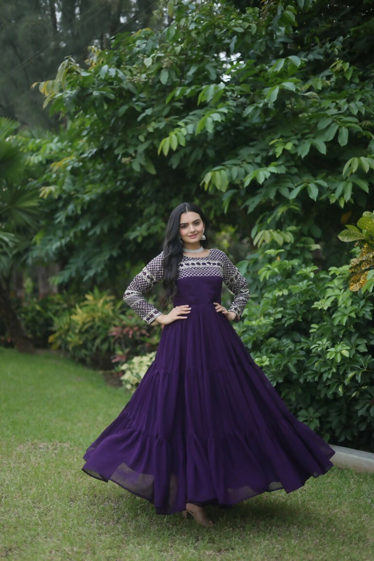 Jyoti Fashion Women's Purple Sequins Zari Embroidered Faux Georgette Anarkali Dress - Distacart