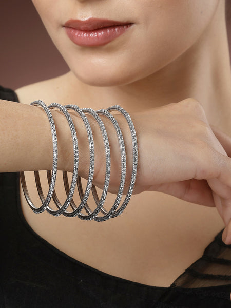 NVR Women's Set of 6 Silver-Toned German Silver Oxidised Bangles - Distacart