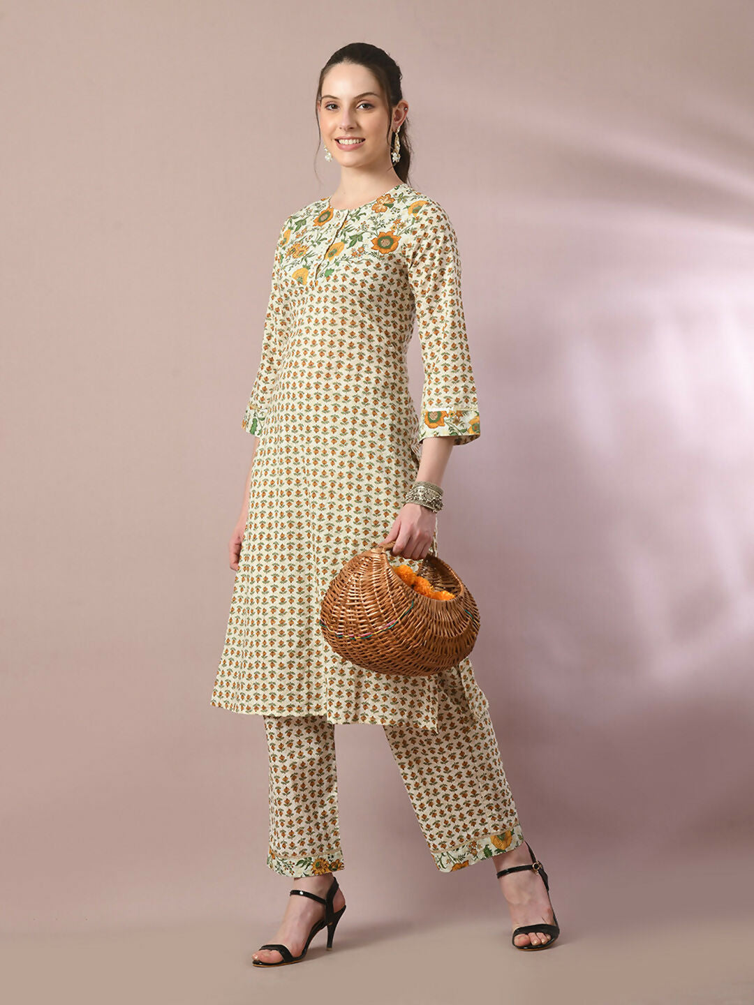 Myshka Women's Multi Printed Cotton Straight Party Kurta Set - Distacart