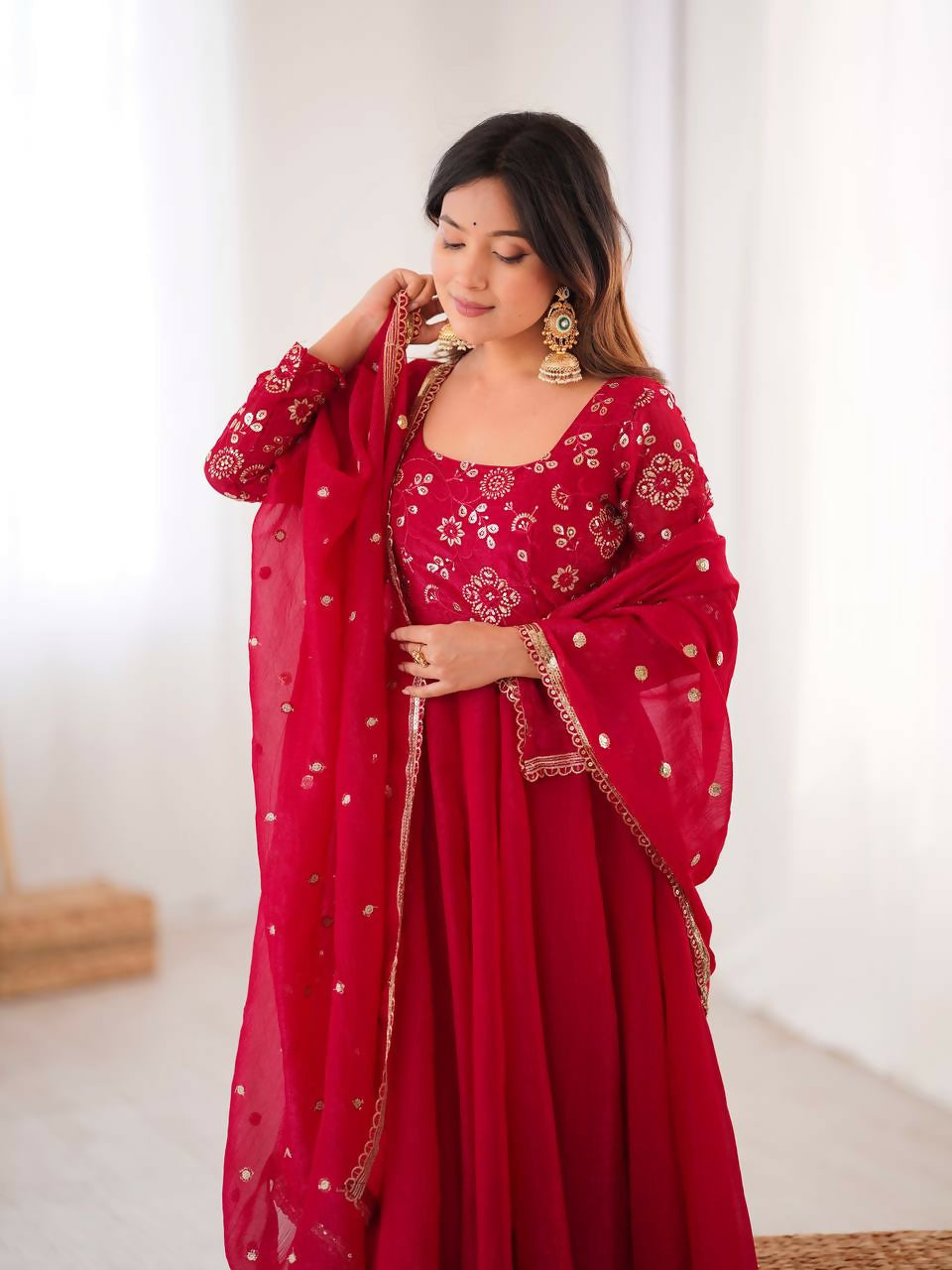 Teeya Creation New Trendy Stylish Elegant Finish With Full Flair Gown Set - Dista