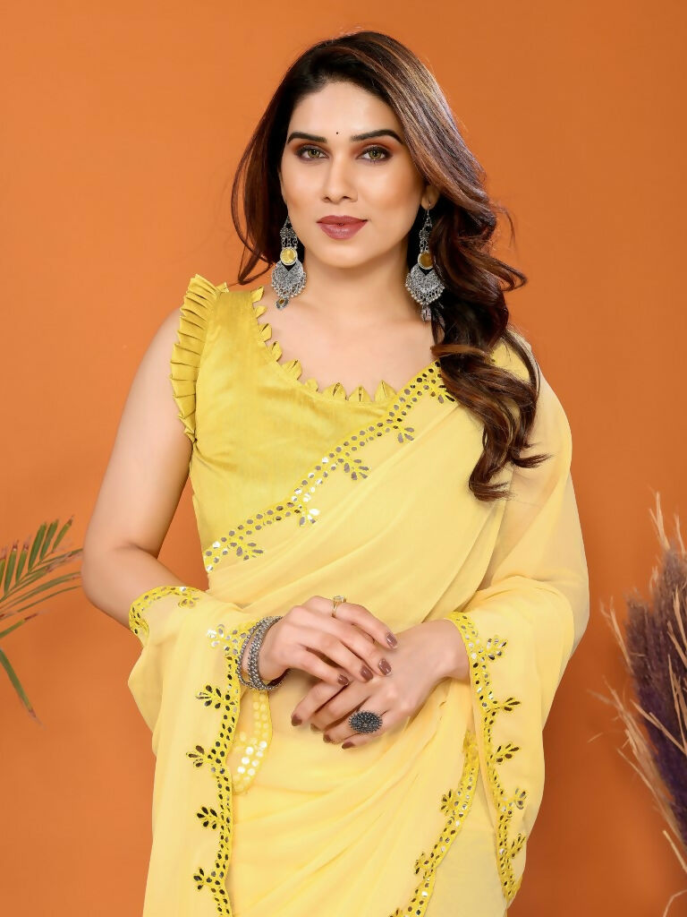 Partywear Designer Yellow Georgette Fancy Saree - Starwalk - Distacart