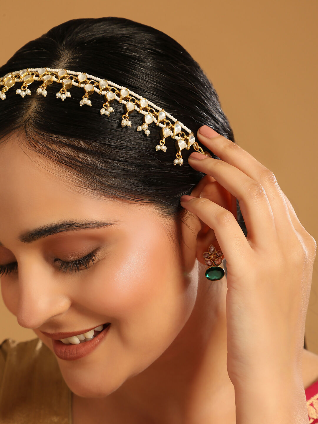 Nuyug 22K Gold Plated Regal Kundan & Pearl Matha Patti