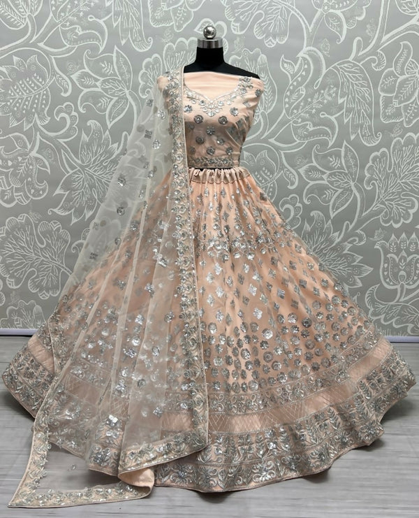 Jyoti Fashion Women's Peach Bridal Net Zari with Thread Embroidered Wedding Lehenga Choli - Distacart