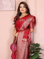 Thumbnail for Aastha Fashion Red Soft Organza Silk Weaving Saree - Distacart