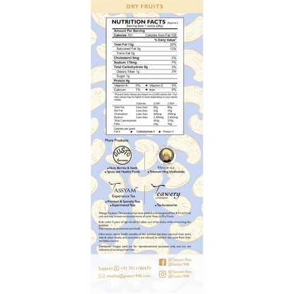 Tassyam Organics Premium Cashews w240 Grade - Pouch - Distacart