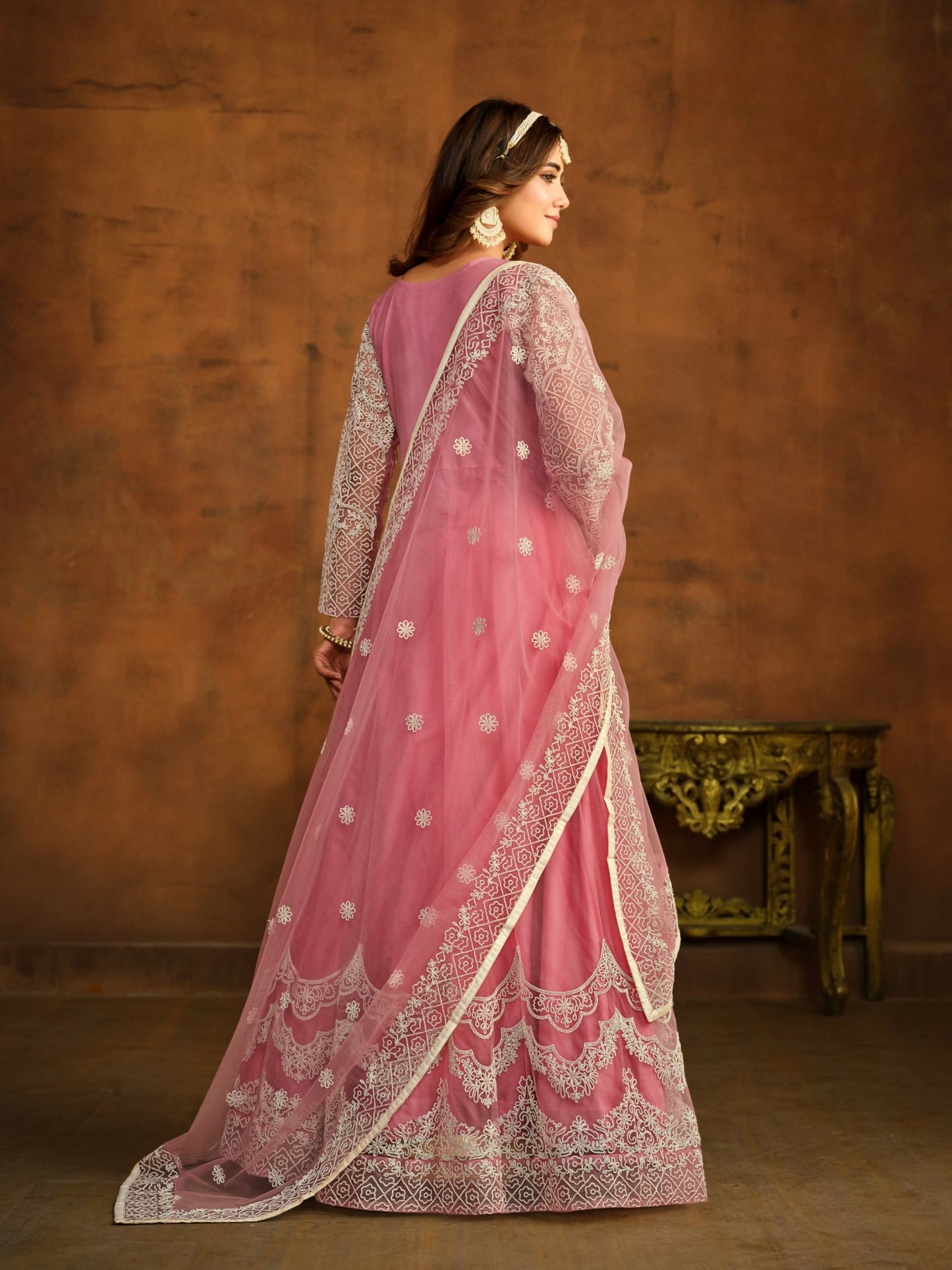 Anaita Pink Embroidered Net Anarkali Suit - Distacart