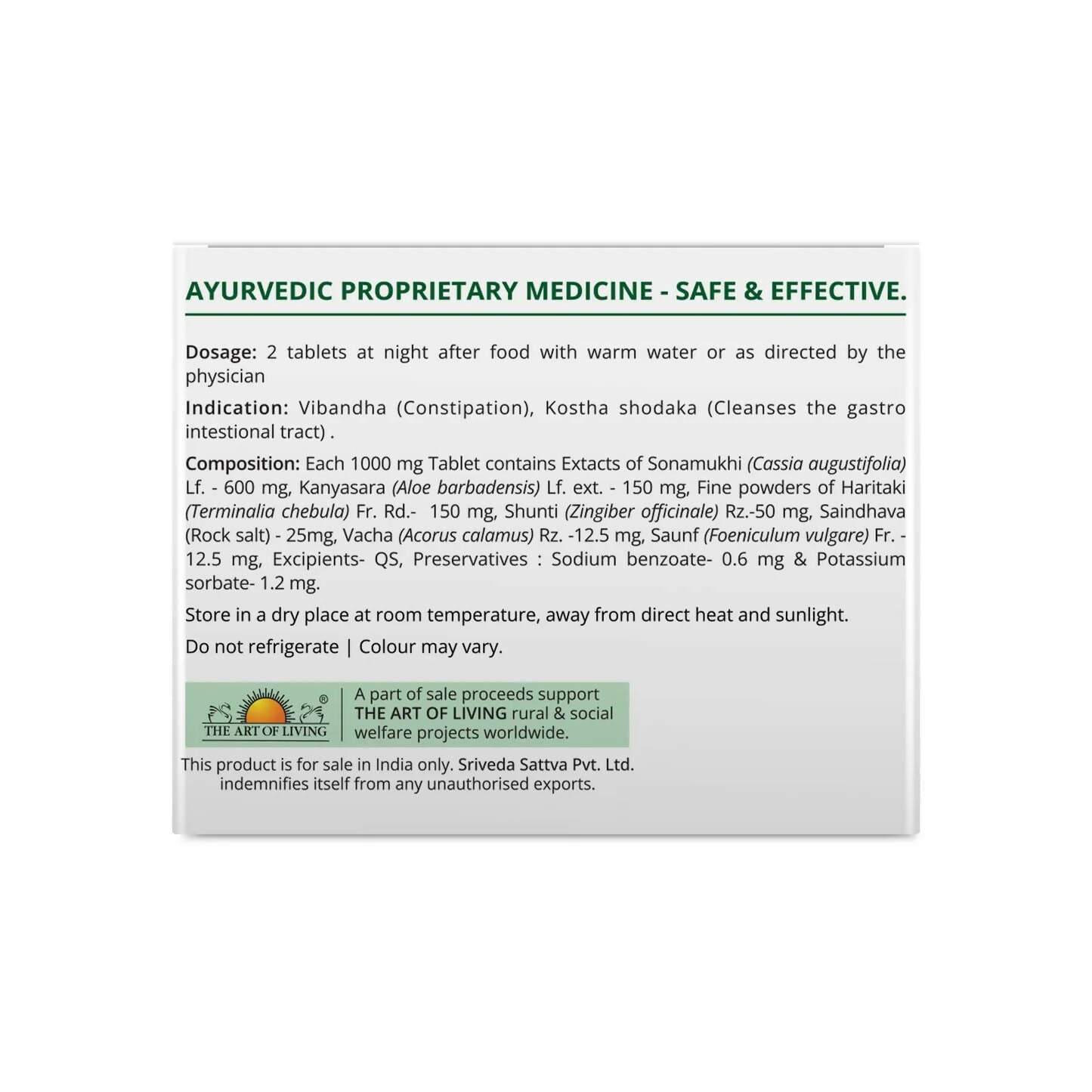 Sri Sri Tattva Evacsure - Laxative Tablets - Distacart