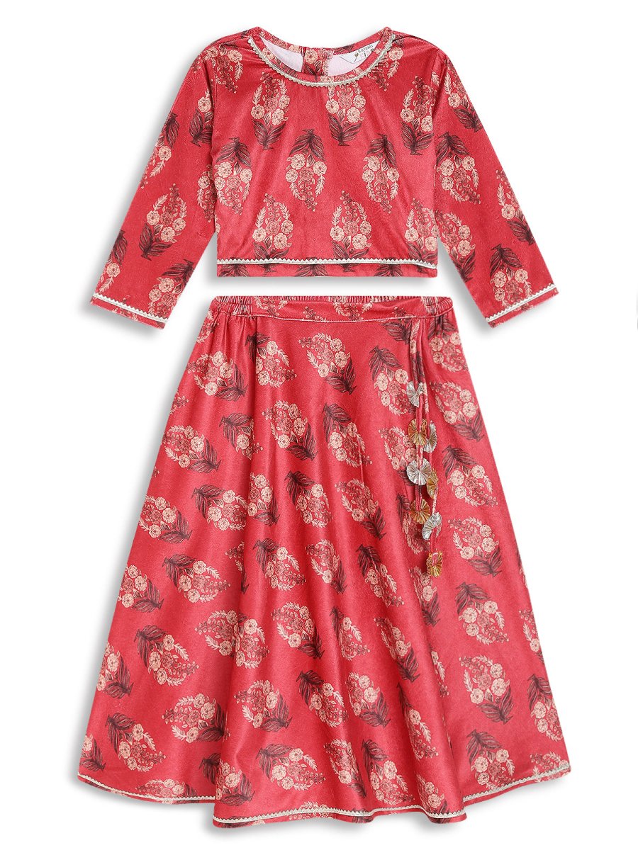 Ahalyaa Girls Floral Printed Velvet Ready to Wear Kids Lehenga Choli - Distacart