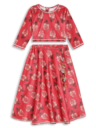Ahalyaa Girls Floral Printed Velvet Ready to Wear Kids Lehenga Choli - Distacart