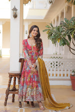 Thumbnail for Anaita Peach Silk Readymade Anarkali Suit with Zari & Sequence Work - Dista