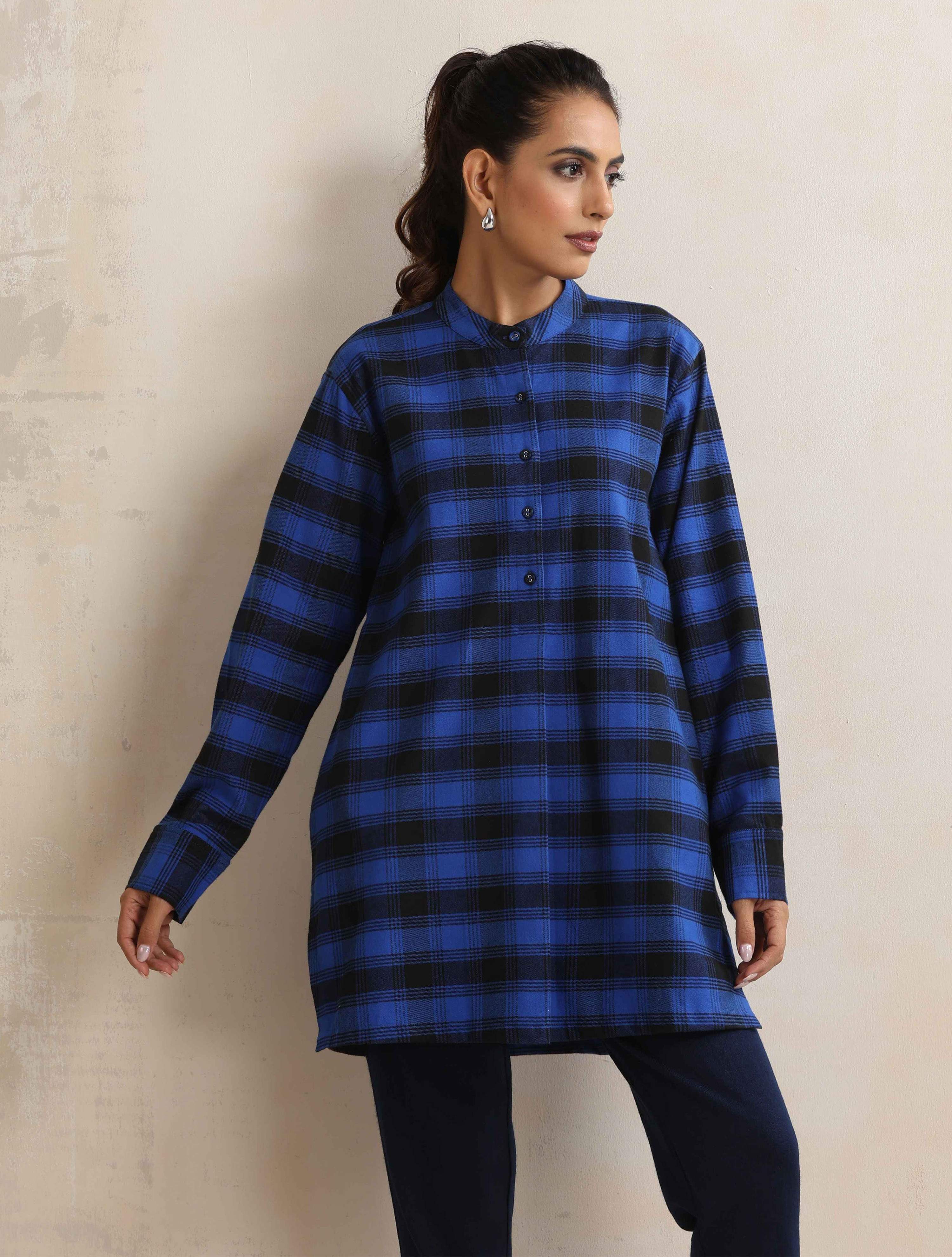 trueBrowns Blue Check Winter Top - Distacart
