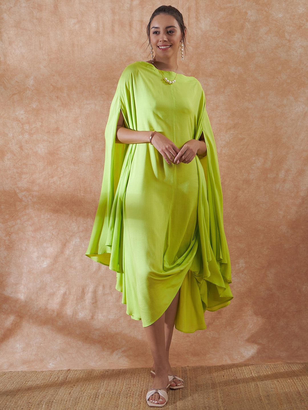 InWeave Lime Green Rayon Cowel Style Kaftan - Distacart
