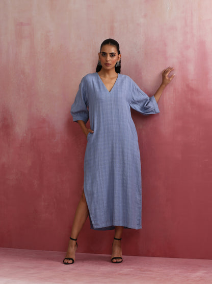 trueBrowns Sky Blue Cotton Dobby Dress - Distacart